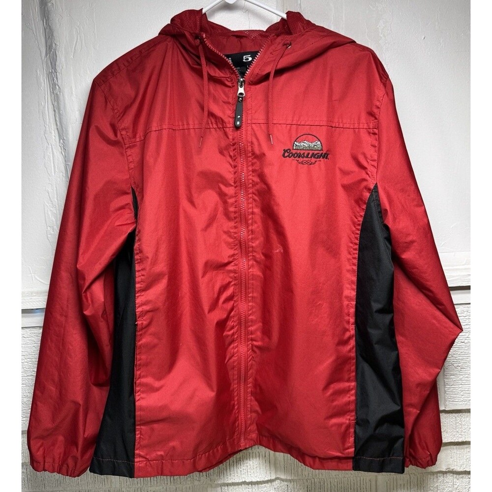 Vtg I5 Men’s Windbreaker Red & Black Zip Jacket W Hood Coors Light Logo Large